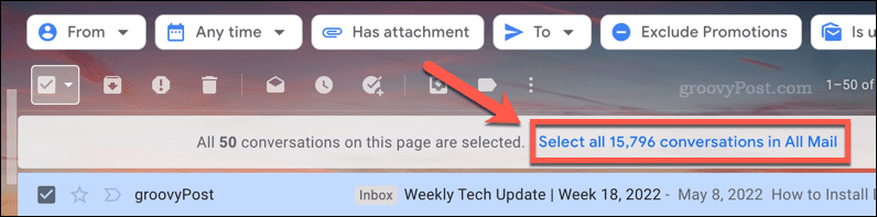 Odabir svih e-poruka u mapi u Gmailu