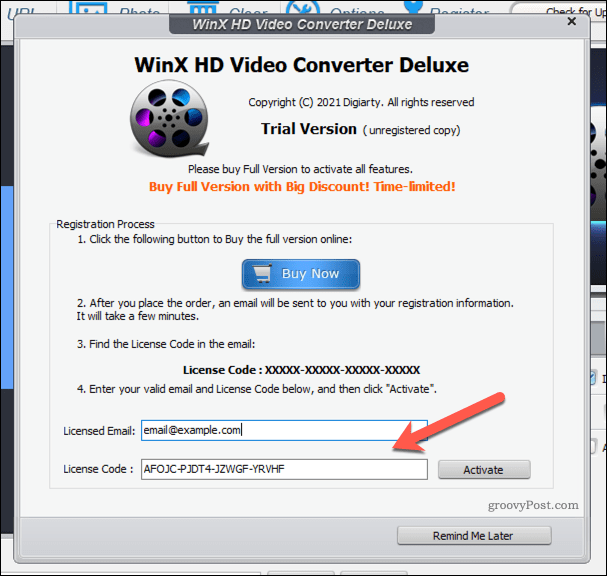 Dodavanje licence za WinX Video Converter