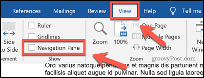 Omogućivanje navigacijskog okna u programu Microsoft Word