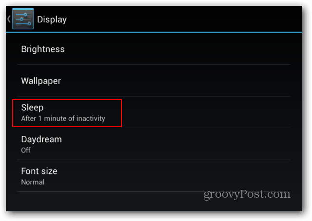 Postavke zaključanih zaslona Goggle Nexus 7 prikazuju stanje neaktivnosti