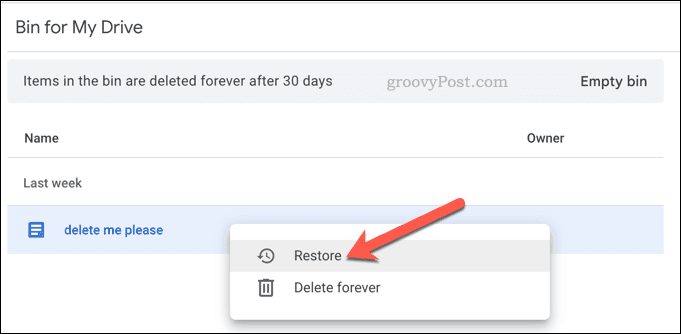 Vraćanje izbrisanih datoteka na Google Drive