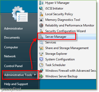 Snimka zaslona - Windows Server 2008 Pokretanje Upravitelja poslužitelja