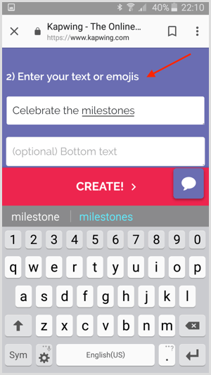 Unesite svoj tekst ili emojije u Kapwing.
