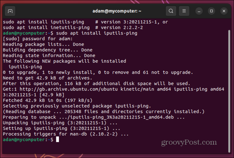ubuntu instalacija ping
