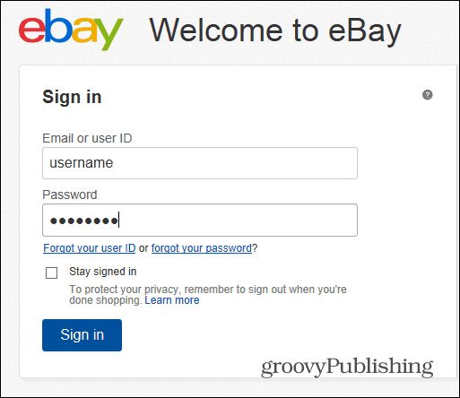 eBay promjena lozinke za prijavu