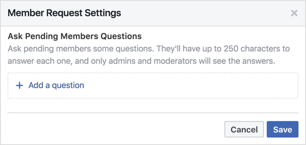 Članove Facebook grupe na čekanju možete postaviti 3 pitanja.