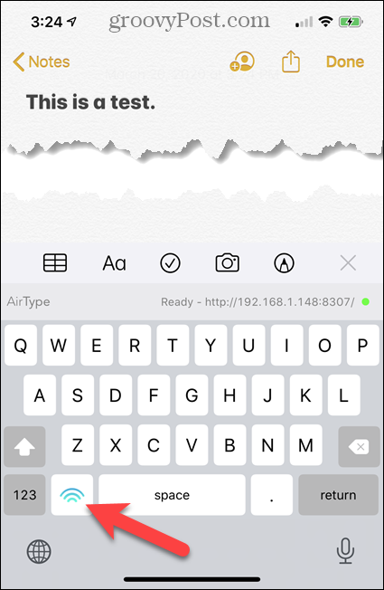 Tekstna tipkovnica AirType na iPhoneu