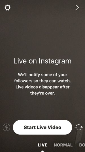 Dodirnite ikonu kamere, a zatim dodirnite Pokreni videozapis uživo da biste pokrenuli Instagram prijenos uživo.