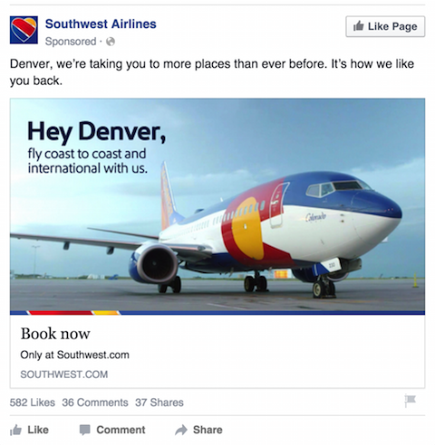 facebook oglas jugozapadnih zračnih linija