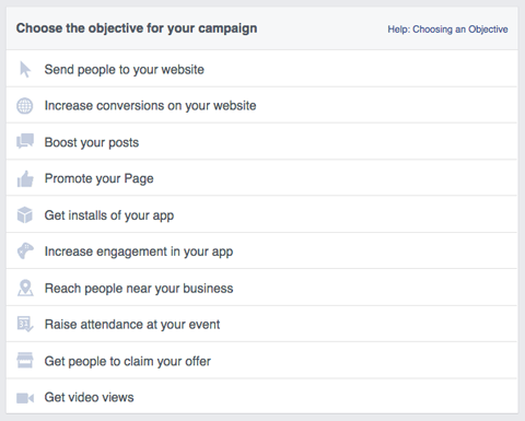 ciljevi facebook oglasne kampanje