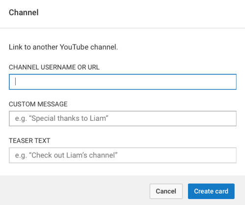 Različite vrste YouTube kartica tražit će različite informacije, ali sve će tražiti kratki tekst najave.