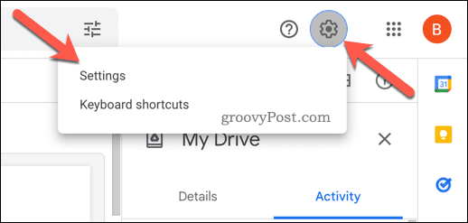 Otvorite postavke na Google disku