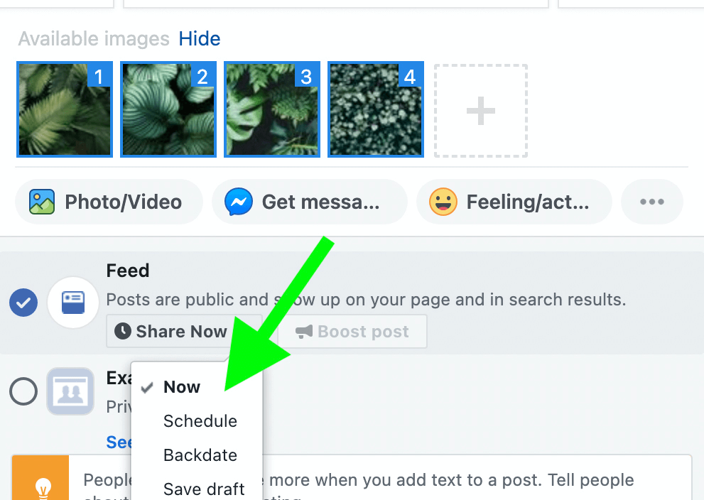 slika kako stvoriti Facebook objavu s vrtuljkom u Business Manageru, 6. korak