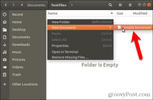 Izradite novi prazan dokument u Nautilusu u Ubuntu Linuxu