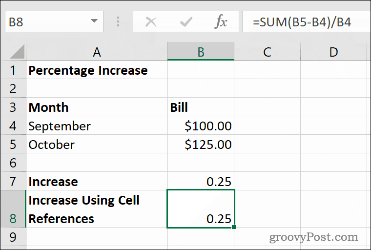 Primjer povećanja postotka u programu Microsoft Excel