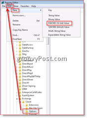 Windows Registry Editor koji omogućuje oporavak e-pošte u mapi Inbox za Outlook 2007 Dword