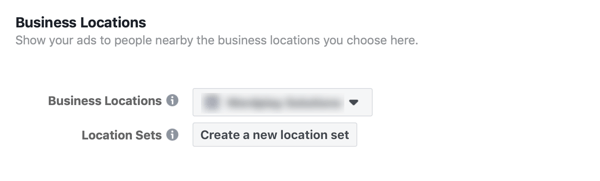 Mogućnost izrade novog skupa lokacija za vaš poslovni Facebook oglas.
