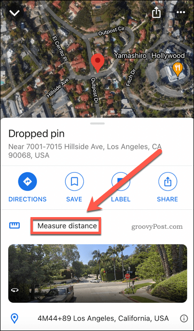 Google Maps mjeri gumb udaljenosti na mobitelu