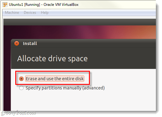 obrišite i koristite cijeli disk za ubuntu