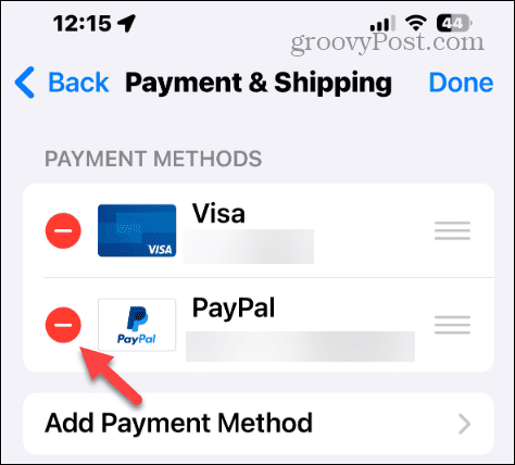 uklonite način plaćanja na iPhoneu