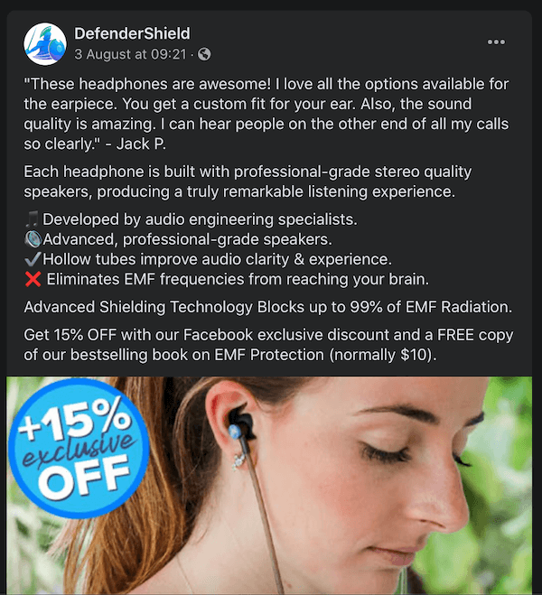facebook post s Defendershield-a pokazuju tehnike svjedočenja u vezi sa slušalicama