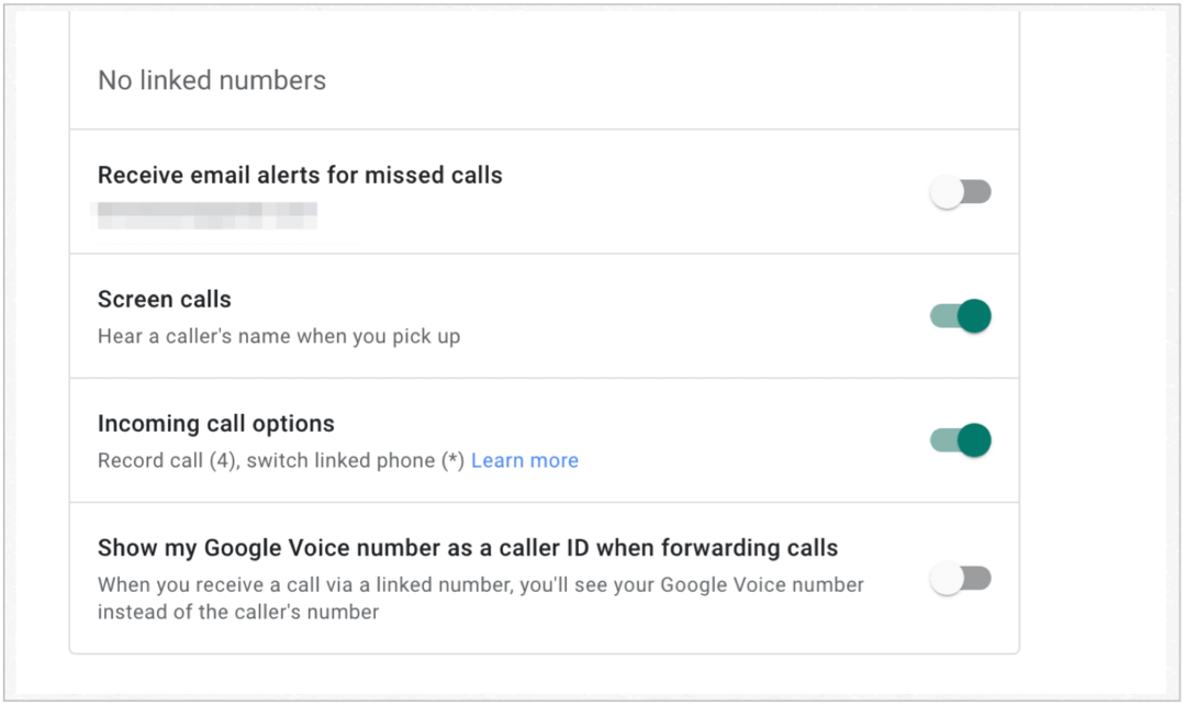 Opcije dolaznih poziva Google Voicea