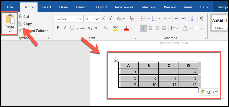 Zalijepljene ćelije iz proračunske tablice u Excelu, prikazane u obliku tablice u Wordu
