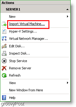 Hyper-V Manager Uvoz virtualnog stroja