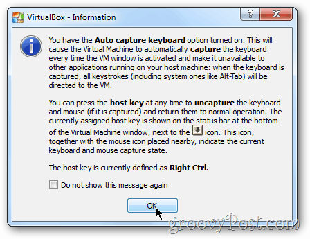 Upozorenje VirtualBox Windows 8 na tipkovnici