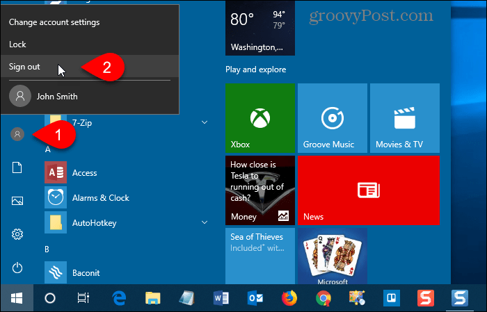 Odjava iz sustava Windows 10