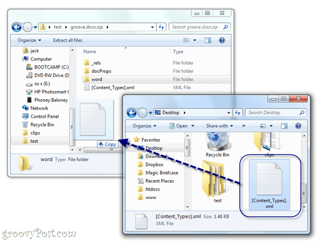 ručno uređivanje docx xml u sustavu Windows 7