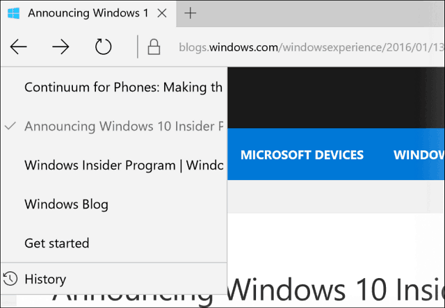 Microsoft Edge Histroy prikaz