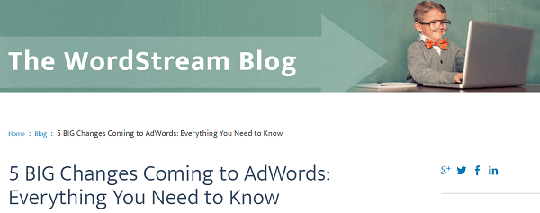 Objava o značajkama Google AdWordsa na blogu WordStream bila je jednorog.