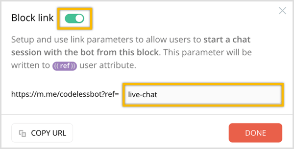 Opcija blok veze ChatFuel