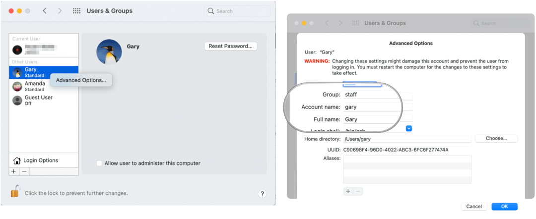 Sakrij korisničke račune na Macu Mac Naziv računa