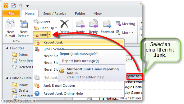 alat za prijavljivanje neželjene e-pošte u programu Outlook 2010