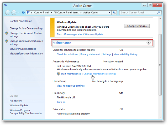 Kako se koristi automatsko održavanje sustava Windows 8