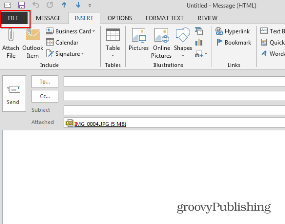 Outlook 2013 Promijenite veličinu datoteke velikih slika