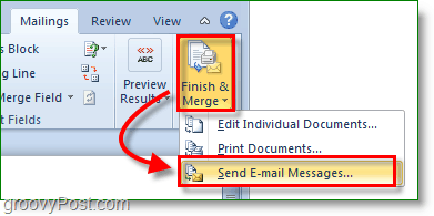 Snimak zaslona programa Outlook 2010 - dovršavanje i spajanje i slanje poruka e-pošte