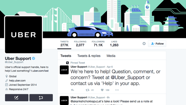Uber ima zasebnu Twitter ručku za Uberovu podršku.