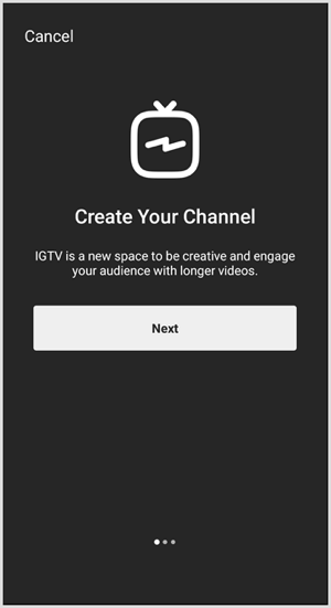 Slijedite upute za postavljanje IGTV kanala.