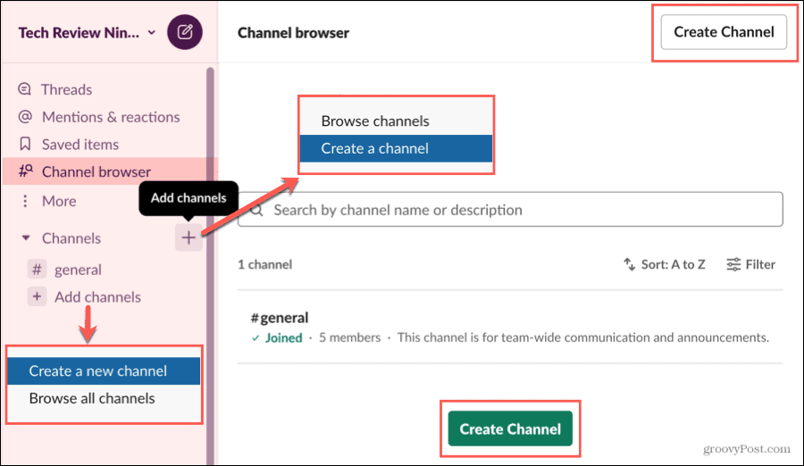 Stvorite kanal u pregledniku Slack Channel