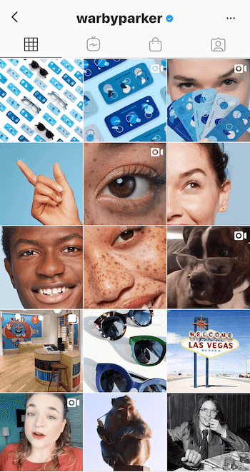 Instagram poslovni profil za Warby Parker