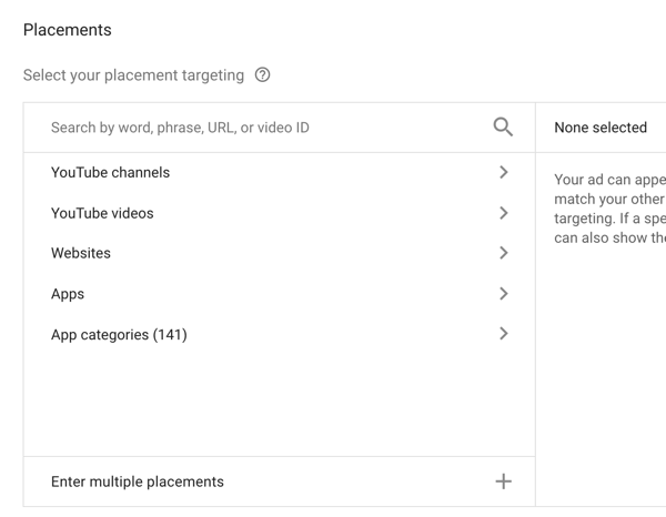 Kako postaviti YouTube oglasnu kampanju, korak 33, opcije ciljanja prostora