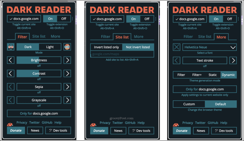 Dodatak Dark Reader u Firefoxu