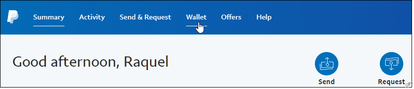 Kliknite karticu Novčanik na PayPalu