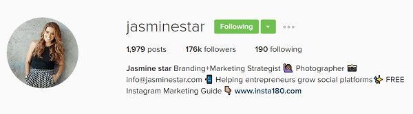 Biografija Jasmine Star na Instagram profilu pokazuje njezinu vrijednost.