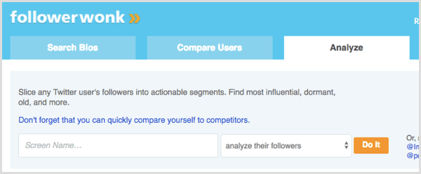 FollowerWonk pretraga za analizu sljedbenika korisnika Twittera
